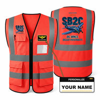 Thumbnail for Curtiss SB2C-5 Helldiver - Big wings. Bigger personality. design on red high-visibility reflective vest with custom name badge