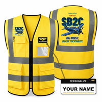 Thumbnail for Curtiss SB2C-5 Helldiver - Big wings. Bigger personality. design on yellow high-visibility reflective vest with custom name badge