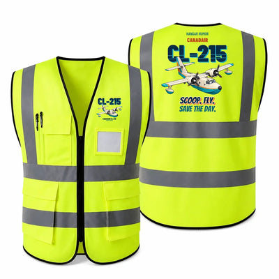 Canadair CL-215 - Scoop. Fly. Save the day. design on fluorescent green high-visibility reflective vest