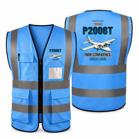 Thumbnail for Tecnam P2006T - Twin confidence. Single grin. design on blue high-visibility reflective vest