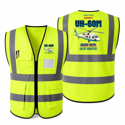 Sikorsky UH-60M Black Hawk - Heavy duty. Light hearted. design on fluorescent green high-visibility reflective vest
