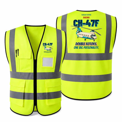 Boeing CH-47F Chinook - Double rotors. One big personality. design on fluorescent green high-visibility reflective vest