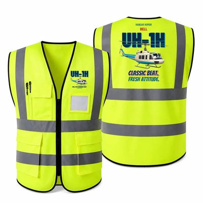 Bell UH-1H Iroquois Huey - Classic beat. Fresh attitude. design on fluorescent green high-visibility reflective vest