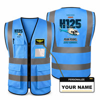 Thumbnail for Airbus H125 - Peak plans. Zero runway. design on blue high-visibility reflective vest with custom name badge