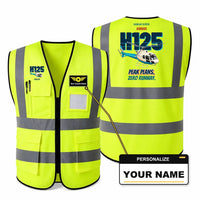 Thumbnail for Airbus H125 - Peak plans. Zero runway. design on fluorescent green high-visibility reflective vest with custom name badge
