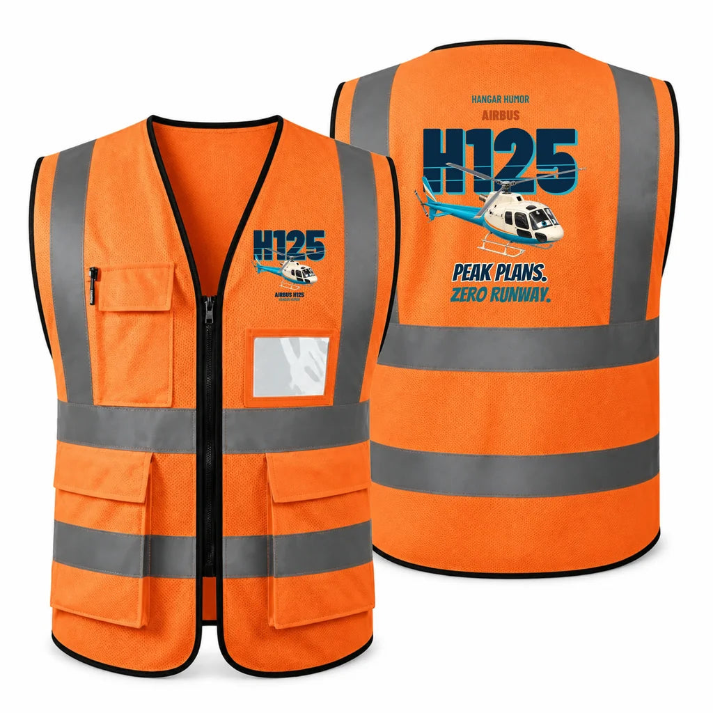 Airbus H125 - Peak plans. Zero runway. design on orange high-visibility reflective vest