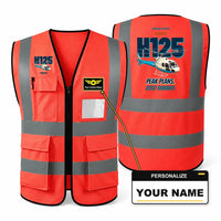 Thumbnail for Airbus H125 - Peak plans. Zero runway. design on red high-visibility reflective vest with custom name badge