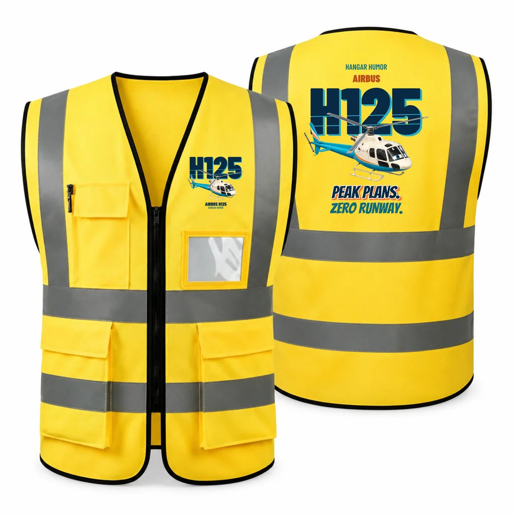 Airbus H125 - Peak plans. Zero runway. design on yellow high-visibility reflective vest