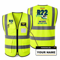 Thumbnail for Robinson R22 Beta II - Two seats. Big first steps. design on fluorescent green high-visibility reflective vest with custom name badge