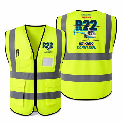 Robinson R22 Beta II - Two seats. Big first steps. design on fluorescent green high-visibility reflective vest