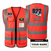 Thumbnail for Robinson R22 Beta II - Two seats. Big first steps. design on red high-visibility reflective vest with custom name badge