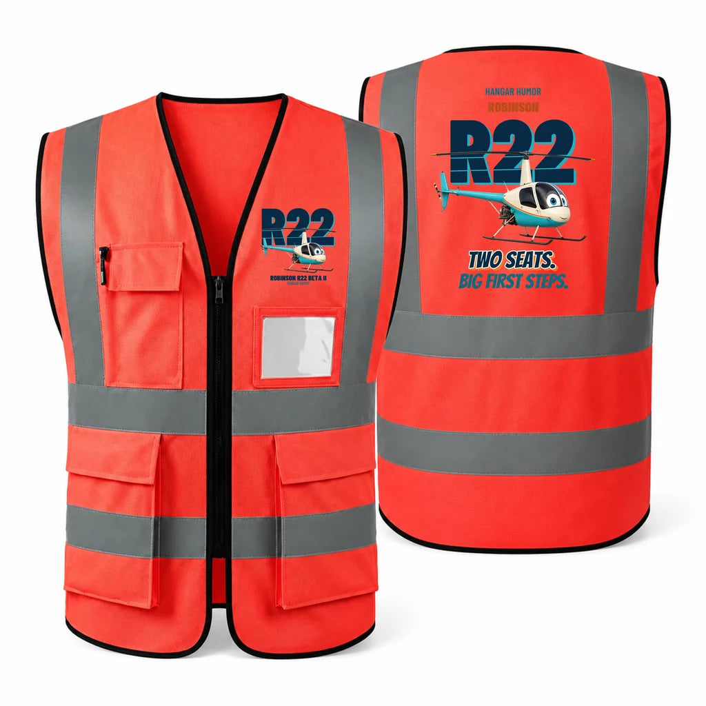 Robinson R22 Beta II - Two seats. Big first steps. design on red high-visibility reflective vest