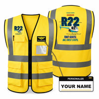 Thumbnail for Robinson R22 Beta II - Two seats. Big first steps. design on yellow high-visibility reflective vest with custom name badge
