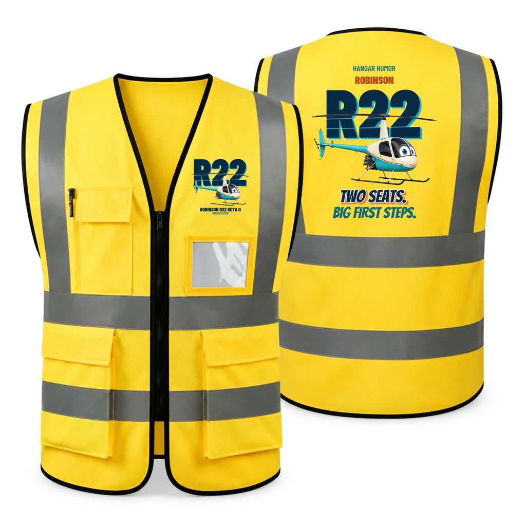 Robinson R22 Beta II - Two seats. Big first steps. design on yellow high-visibility reflective vest
