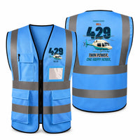 Thumbnail for Bell 429 - Twin power. One happy hover. design on blue high-visibility reflective vest