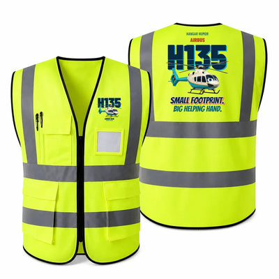 Airbus H135 - Small footprint. Big helping hand. design on fluorescent green high-visibility reflective vest