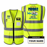 Thumbnail for MD Helicopters MD 902 Explorer - Quiet tail. Loud personality. design on fluorescent green high-visibility reflective vest with custom name badge