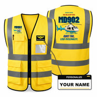 Thumbnail for MD Helicopters MD 902 Explorer - Quiet tail. Loud personality. design on yellow high-visibility reflective vest with custom name badge