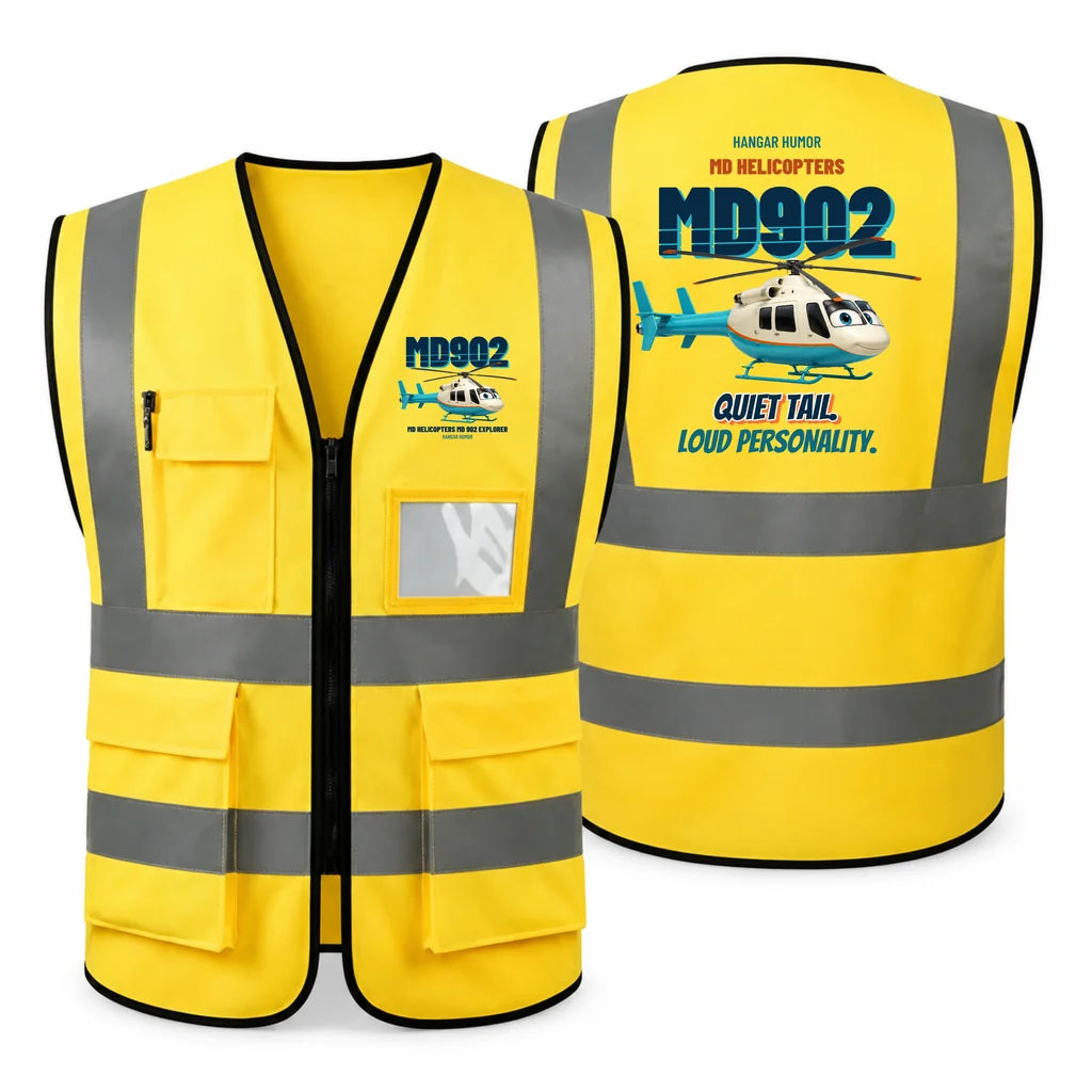 MD Helicopters MD 902 Explorer - Quiet tail. Loud personality. design on yellow high-visibility reflective vest