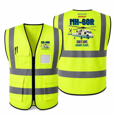 Sikorsky MH-60R Seahawk - Salt air. Hawk flair. design on fluorescent green high-visibility reflective vest