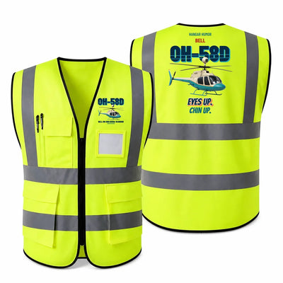 Bell OH-58D Kiowa Warrior - Eyes up. Chin up. design on fluorescent green high-visibility reflective vest