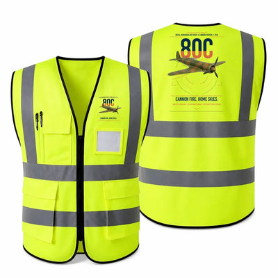 IAR 80C aviation design on fluorescent green high-visibility reflective vest