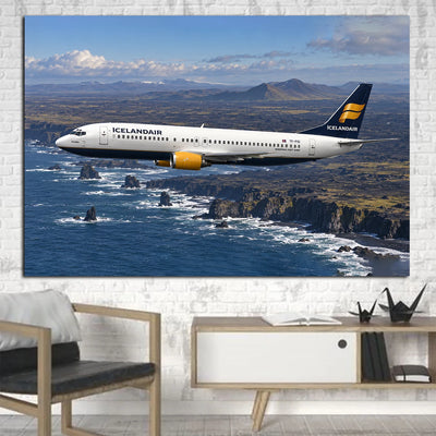 Icelandair Boeing 737-400 historic classic-jet crossing above a black lava coast canvas - 1 Piece