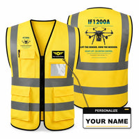 Thumbnail for Inspired Flight IF1200A aviation design on yellow high-visibility reflective vest with custom name badge