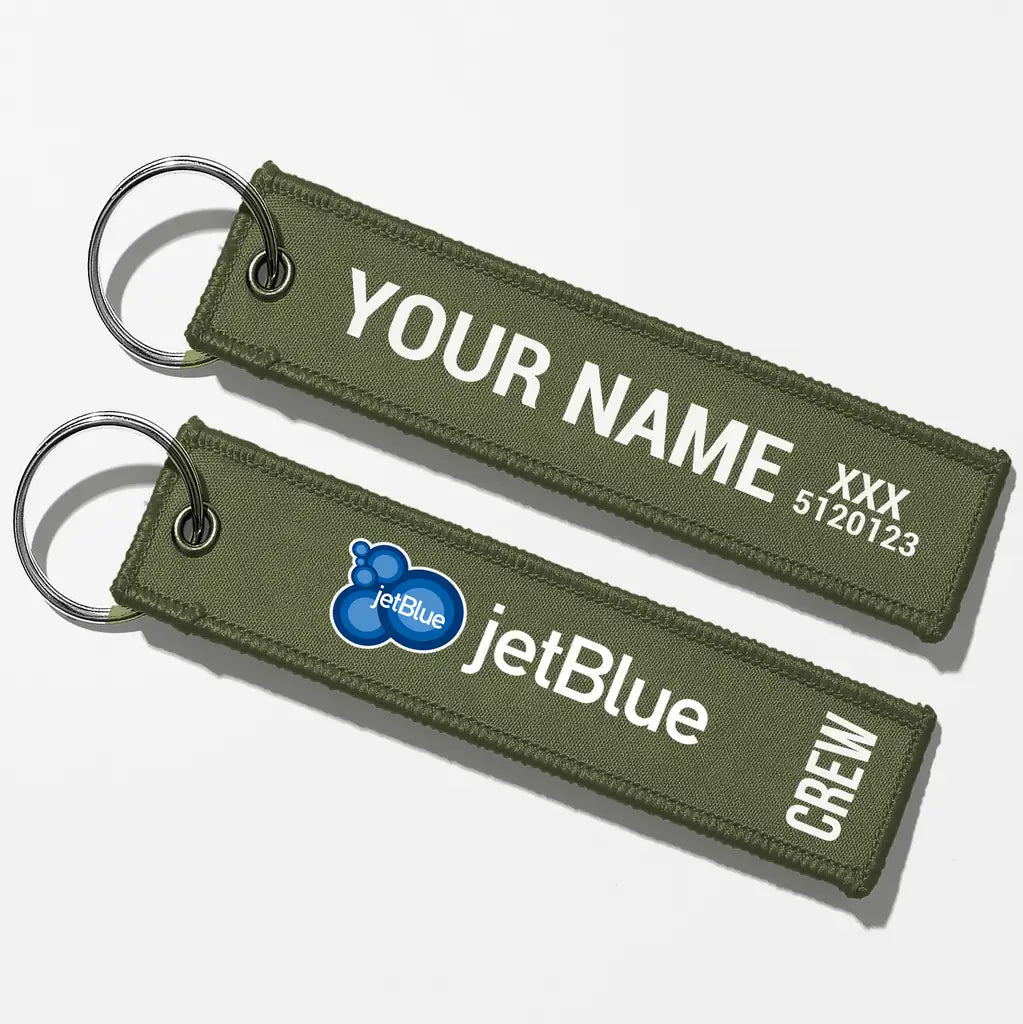 JetBlue Airways Crew & Staff Tag Key Chains - Green Army - Crew + Name