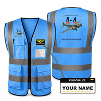 Thumbnail for Junkers Ju 88A-4 aviation design on blue high-visibility reflective vest with custom name badge