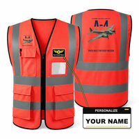 Thumbnail for Junkers Ju 88A-4 aviation design on red high-visibility reflective vest with custom name badge