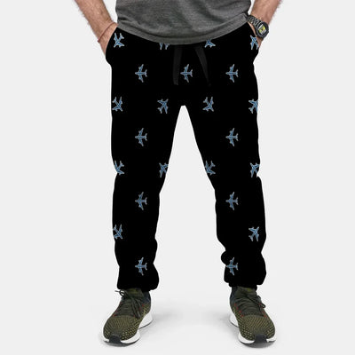 Nice Airplanes (Black) aviation design on soft cotton blend 3D-printed sweatpants.