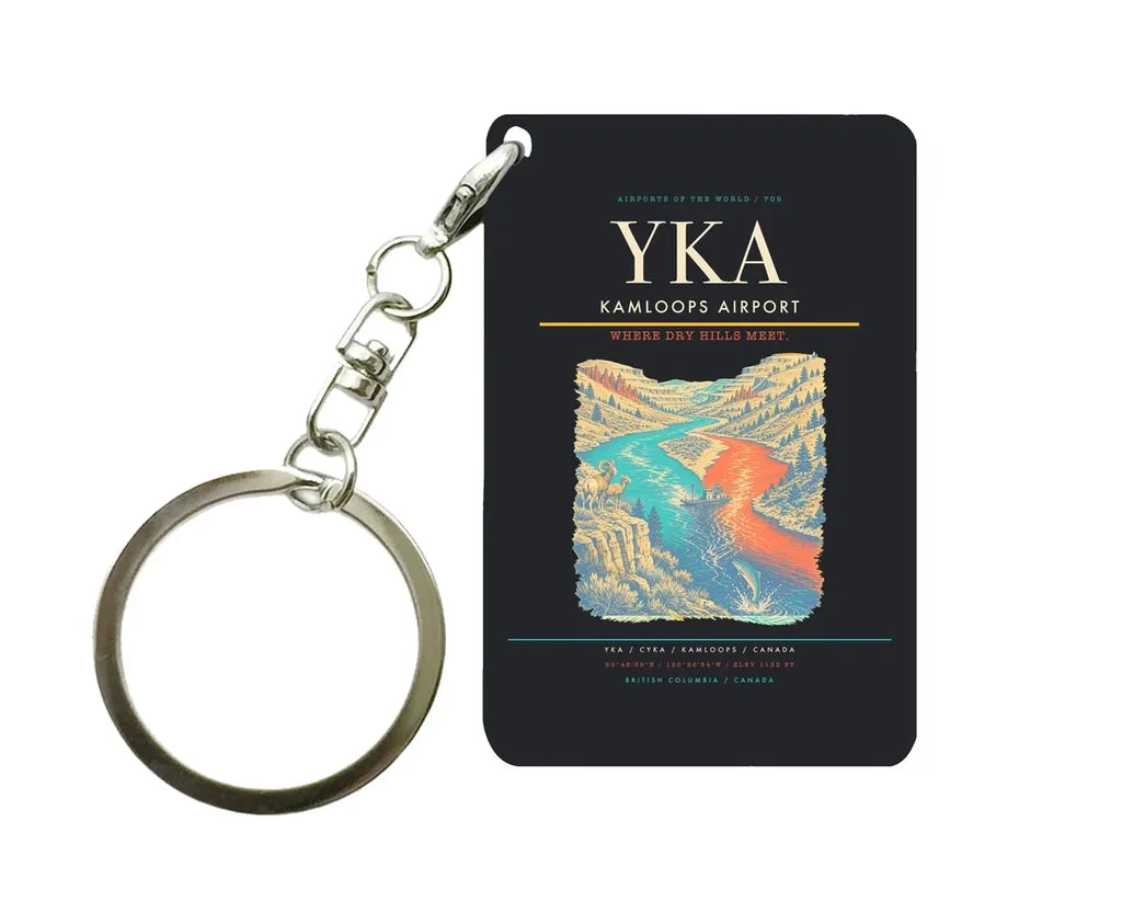 Kamloops Airport (YKA) design on black key chain