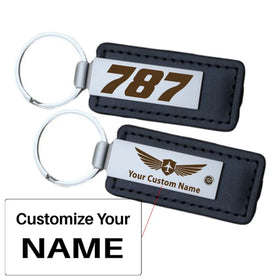 Boeing 787 Flat Text Faux Leather Key Chains