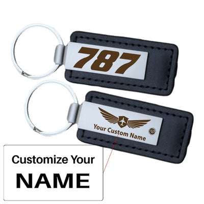 Boeing 787 Flat Text aviation PU leather key chain in PU faux leather.
