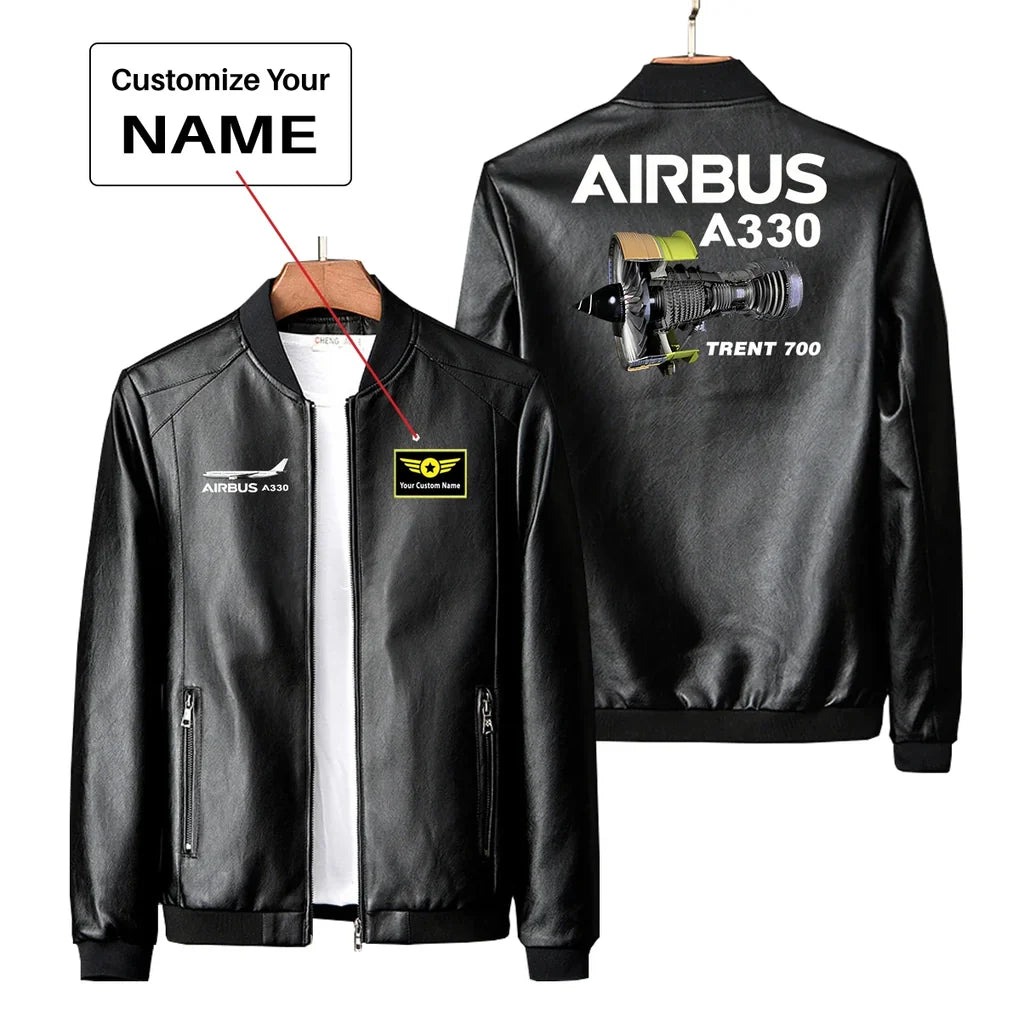 Airbus A330 & Trent 700 Engine PU aviation design printed on genuine leather with quilted lining leather jacket.