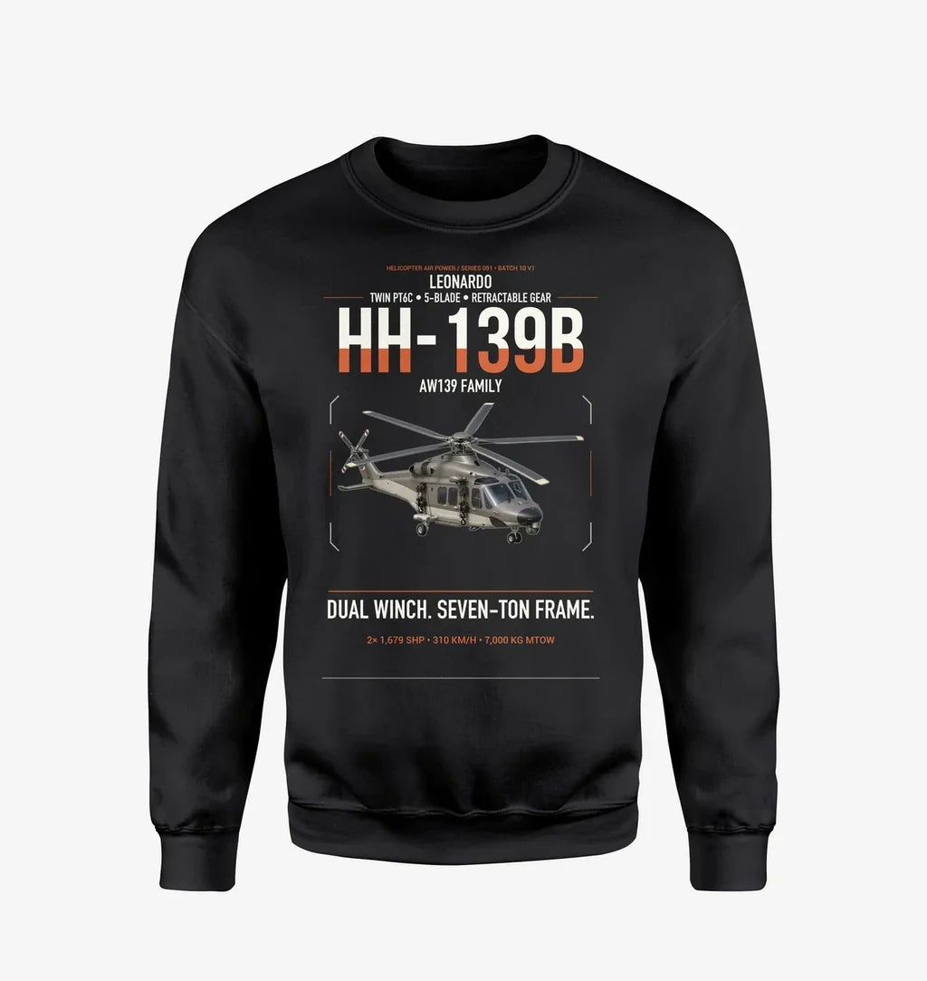 Leonardo HH-139B design on black sweatshirt