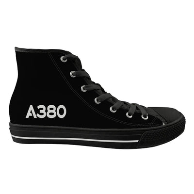 Airbus A380 Flat Text Long Canvas Shoes (Women) aviation design on durable canvas women's canvas shoes.