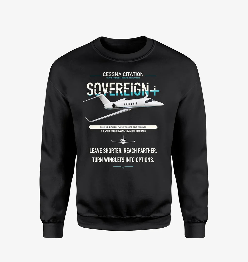 Cessna Citation Sovereign+ design on black sweatshirt