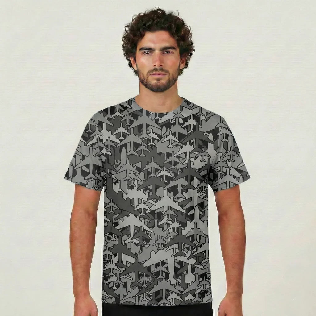 Dark Coloured Airplanes aviation design printed on soft cotton 3D-print T-shirt.