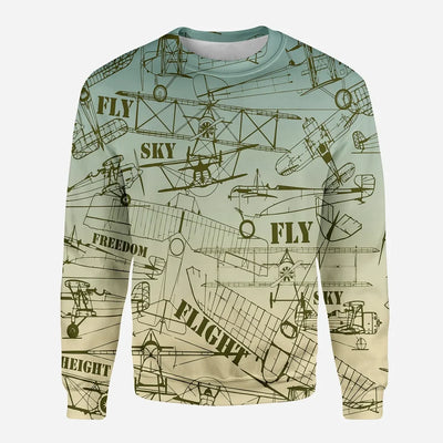 Retro Airplanes & Text aviation design printed on soft cotton blend 3D sweatshirt.