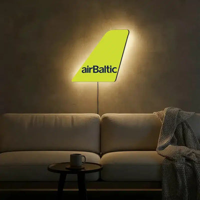 Airbaltic Airlines aviation design on durable metal with LED aircraft tail wall art.