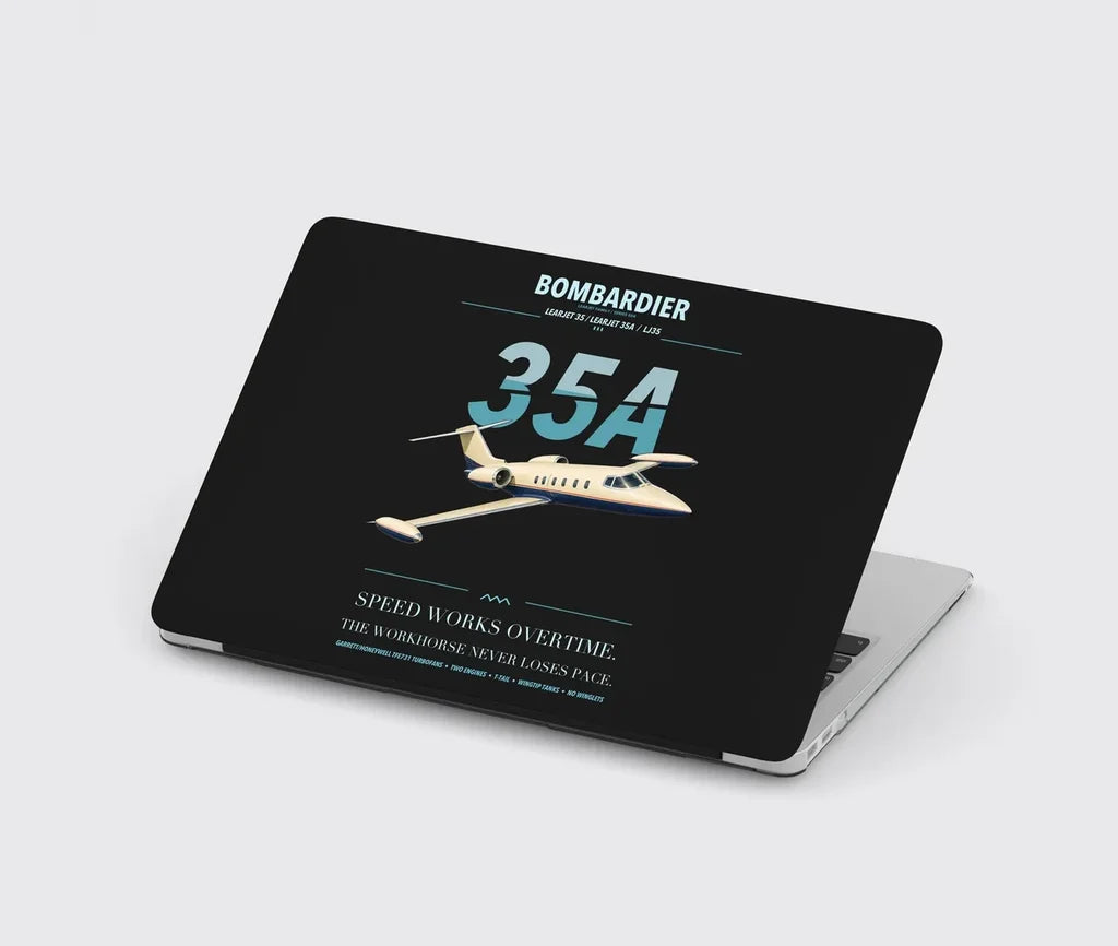 Bombardier Learjet 35A design on black MacBook case