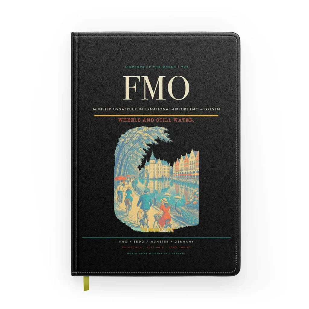 Munster Osnabruck International Airport (FMO) design on black notebook