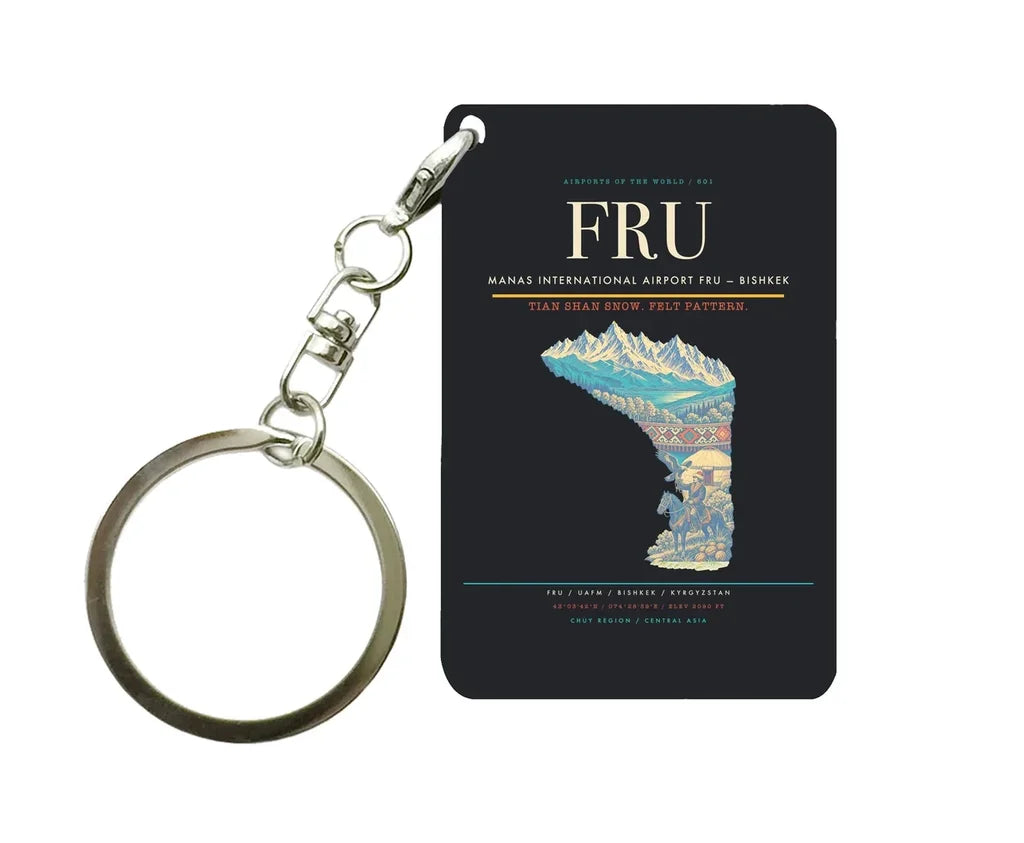 Manas International Airport FRU — Bishkek Key Chain design on black key chain