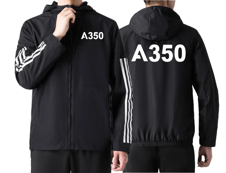 Airbus A350 Flat Text Sport Style aviation design printed on lightweight windproof shell windbreaker.