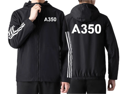 Airbus A350 Flat Text Sport Style aviation design printed on lightweight windproof shell windbreaker.