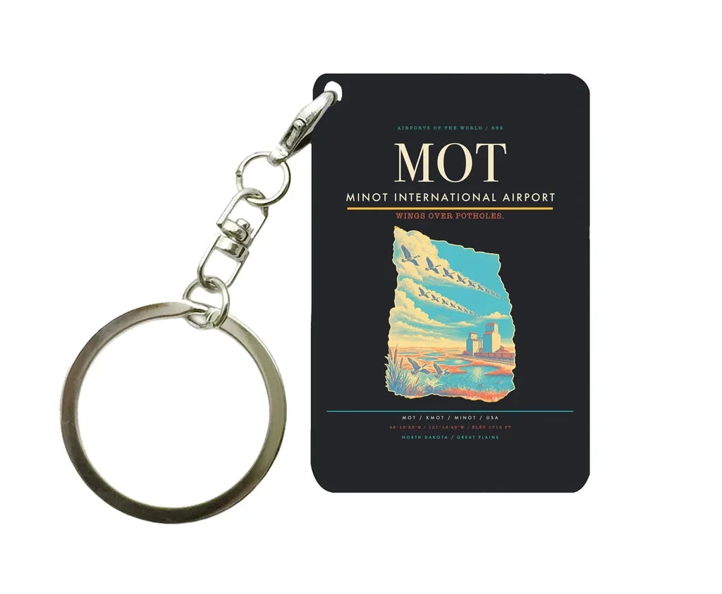Minot International Airport (MOT) design on black key chain