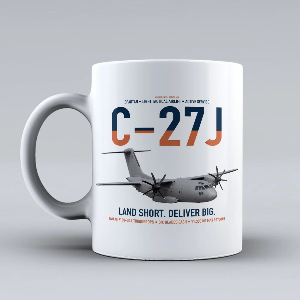 C-27J Spartan design on white ceramic mug, double-side print