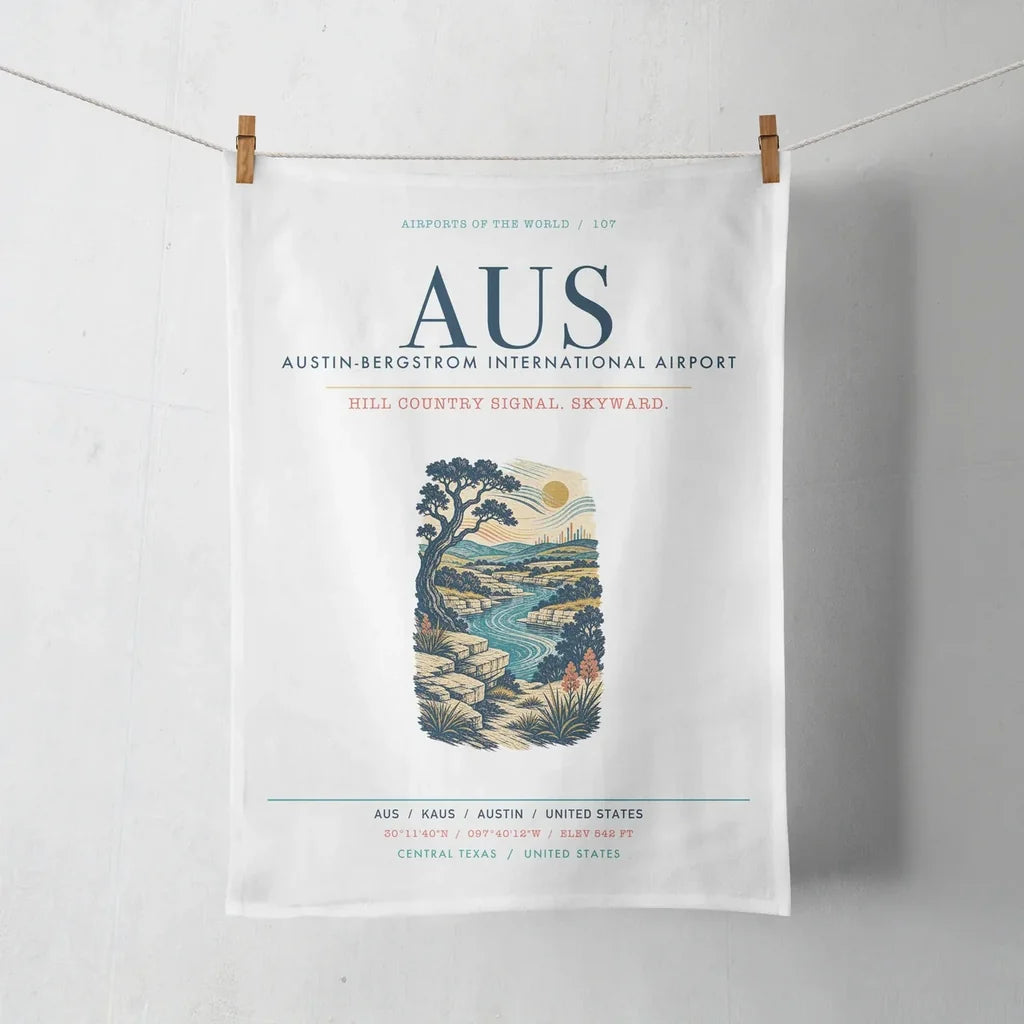 Austin-Bergstrom International Airport (AUS) design on white towel